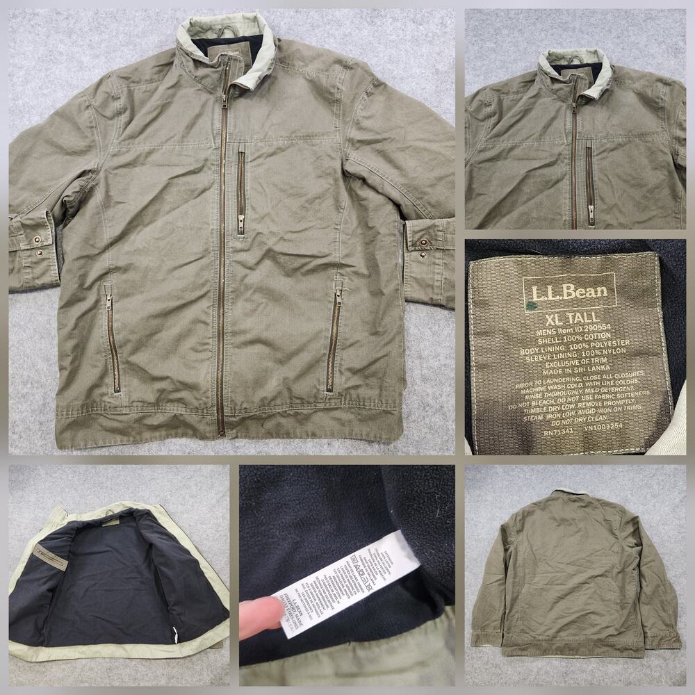 LL‎ Bean Pine Ridge Jacket Mens XL Tall XLT Green Full Zip Utility Pockets Lined